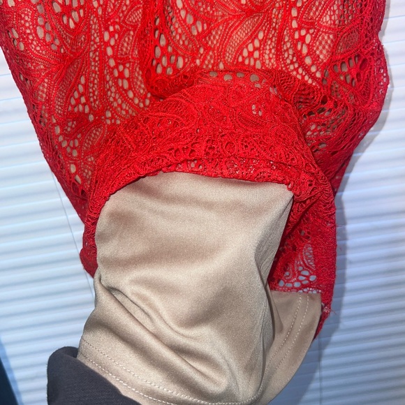 Bardot Vibrant Red Long Sleeve Lace Dress - Picture 3 of 6